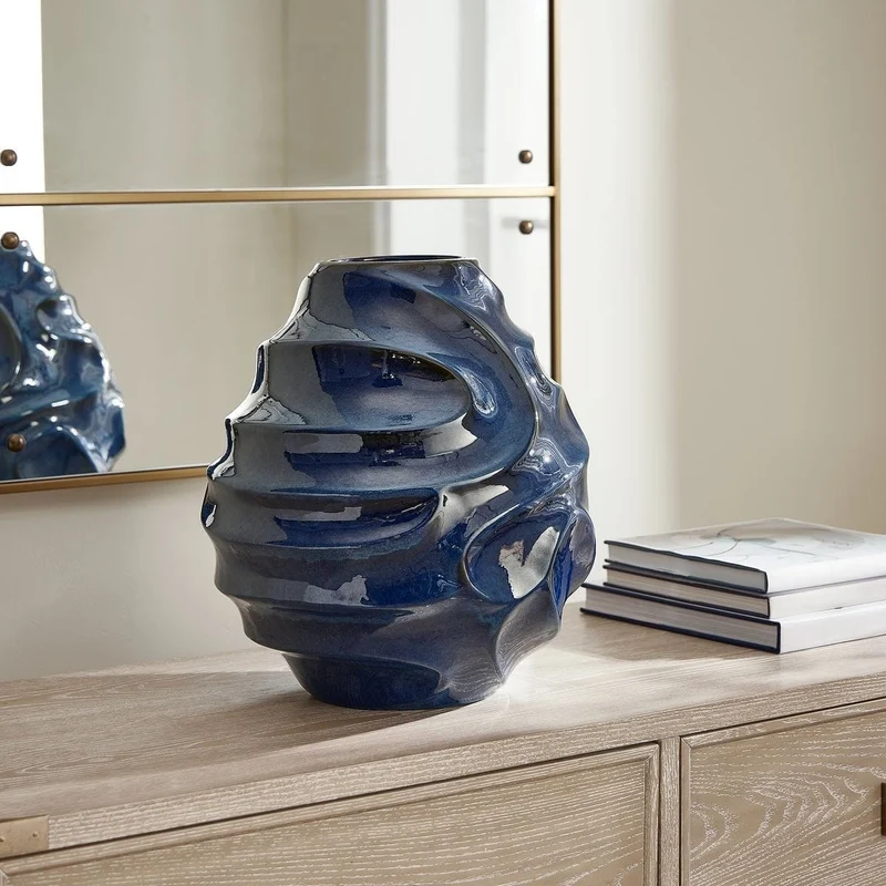 Helix Swirl Blue Outdoor Vase