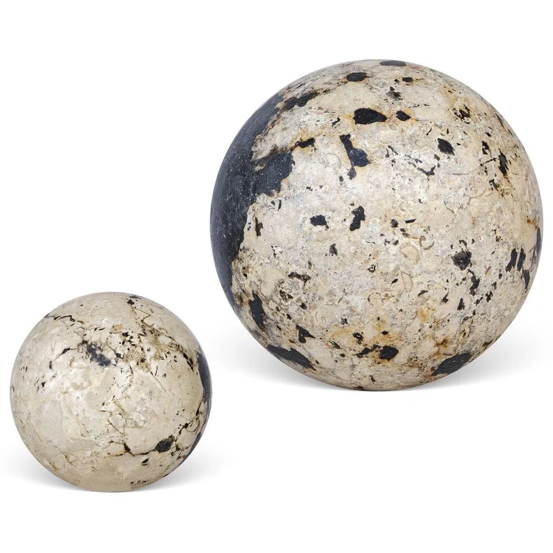 Nouveau Coral Stone Decorative Spheres - Set of 2