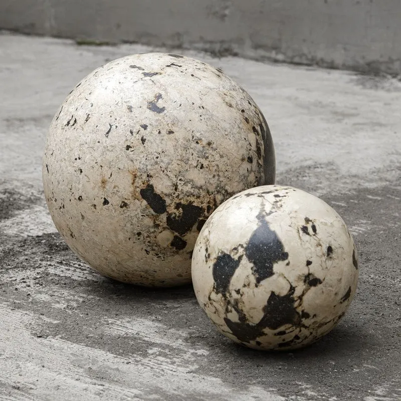 Nouveau Coral Stone Decorative Spheres - Set of 2