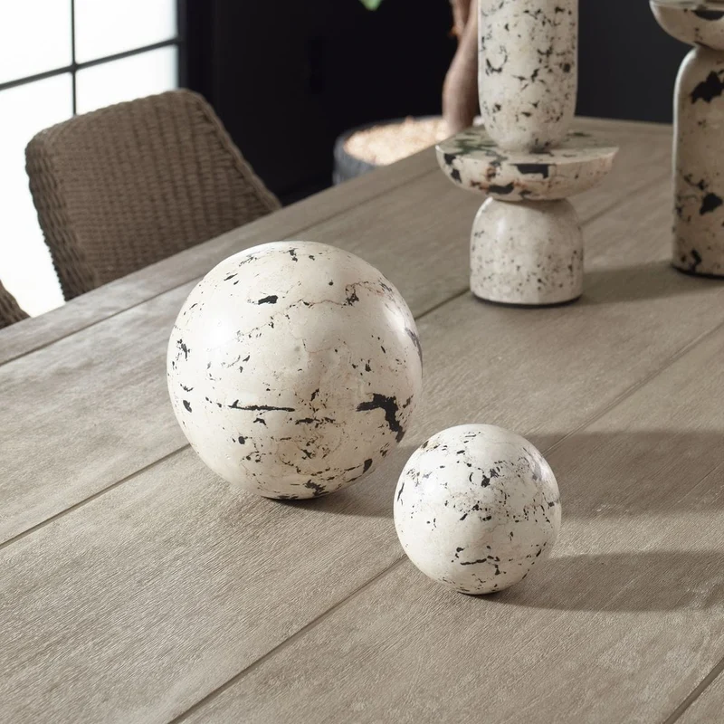 Nouveau Coral Stone Decorative Spheres - Set of 2