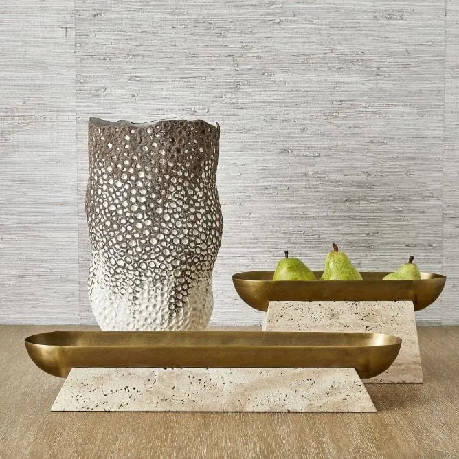 Raised Consciousness Travertine & Brass Bowl - Tall