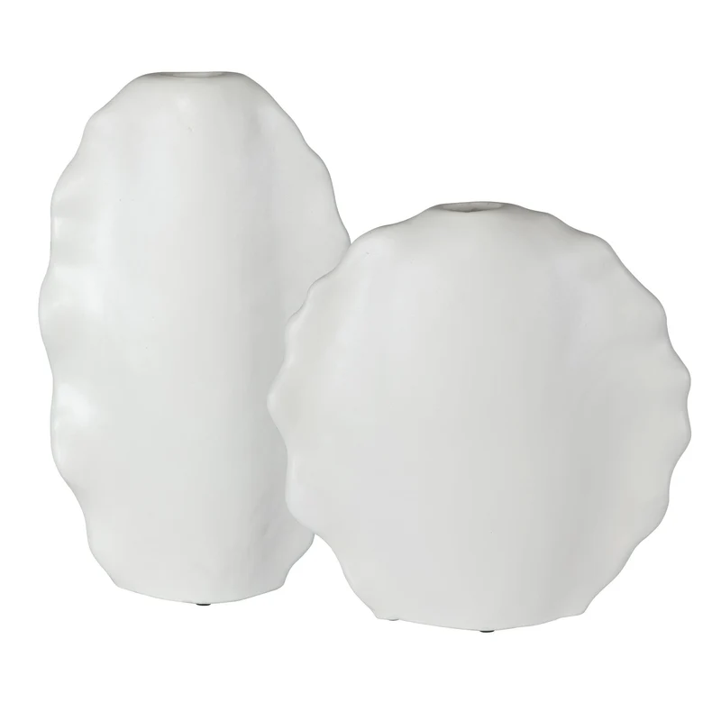 Ruffled Feathers Modern Indoor-Outdoor White Vases, S/2