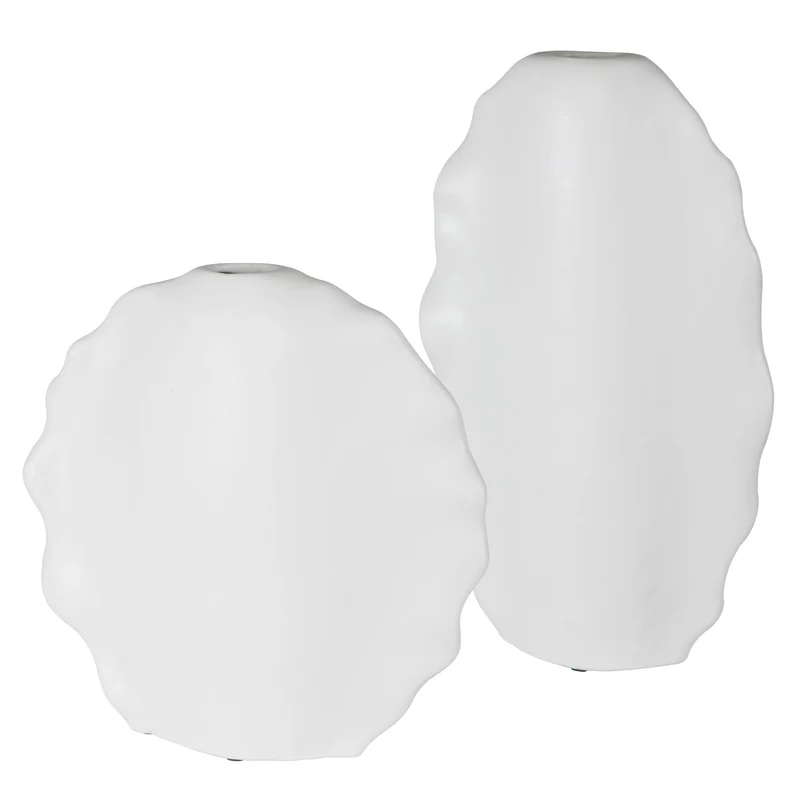 Ruffled Feathers Modern Indoor-Outdoor White Vases, S/2