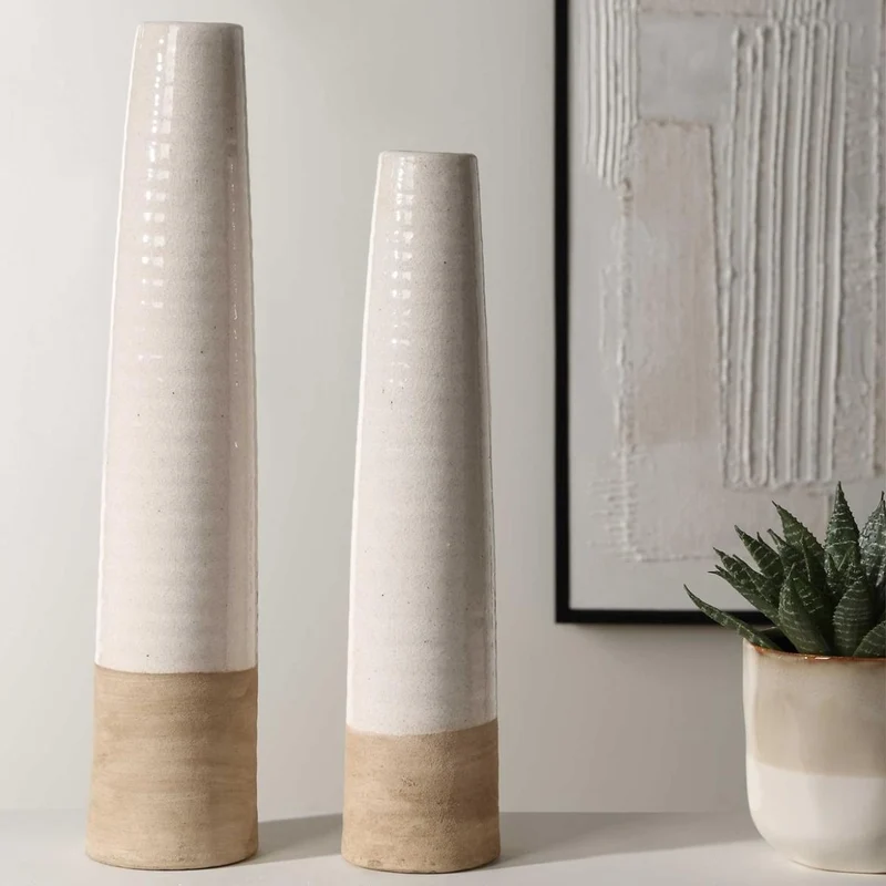 Ivory Sands Ceramic Vases, Set of 2