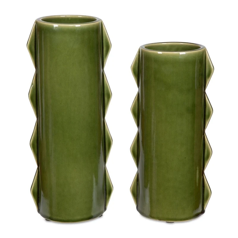 Meander Indoor-Outdoor Green Vases, Set of 2