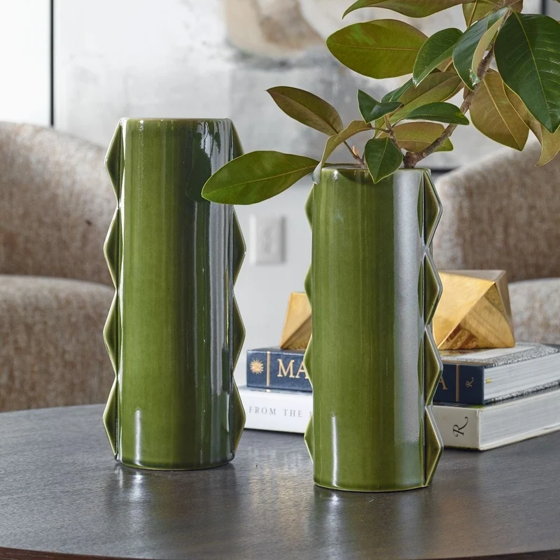 Meander Indoor-Outdoor Green Vases, Set of 2