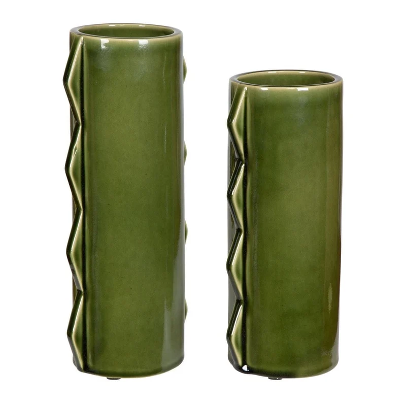 Meander Indoor-Outdoor Green Vases, Set of 2