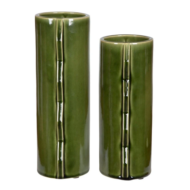 Meander Indoor-Outdoor Green Vases, Set of 2