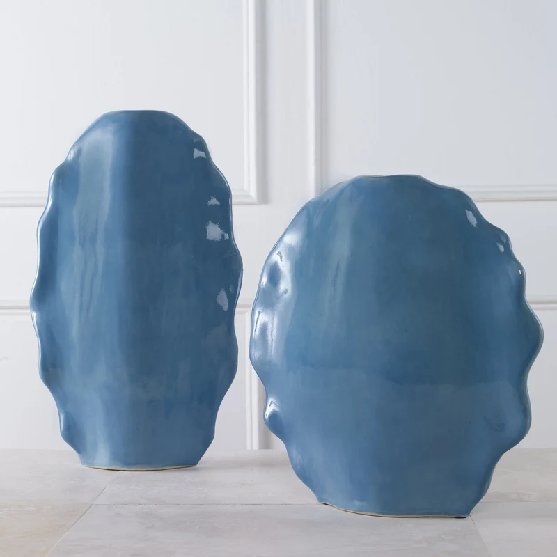 Ruffled Feathers Blue Vases, S/2