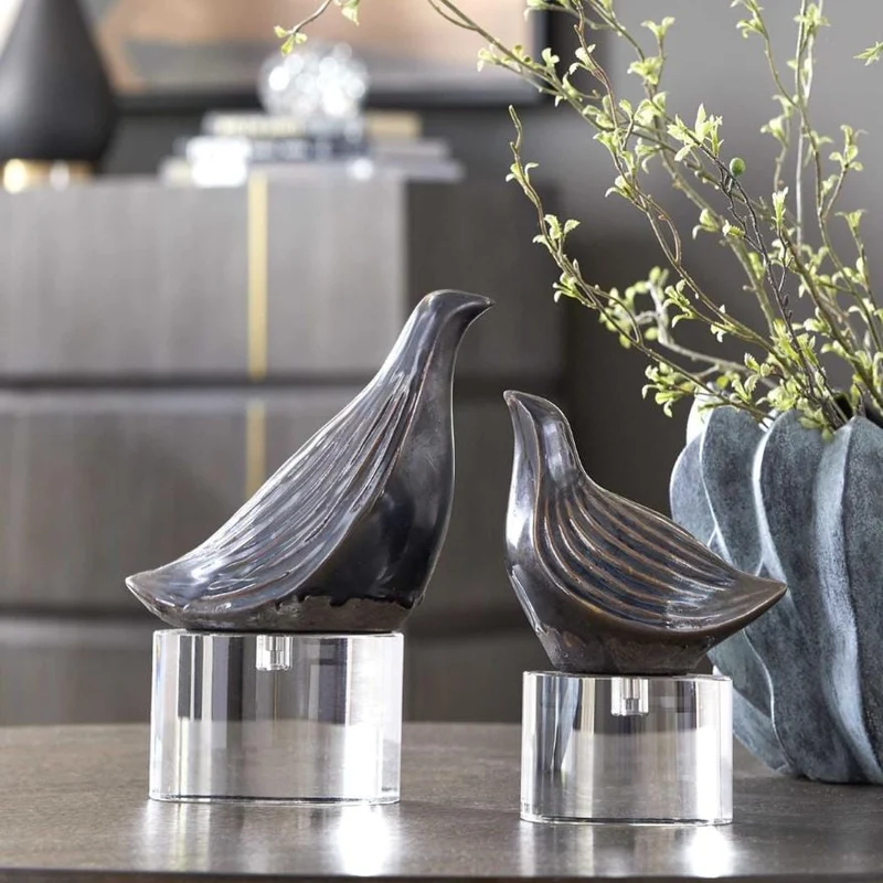 Nesting Bird Gray Sculptures, Set of 2