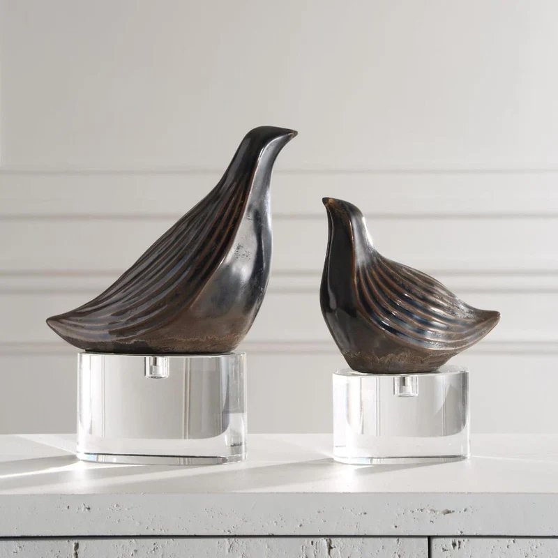 Nesting Bird Gray Sculptures, Set of 2