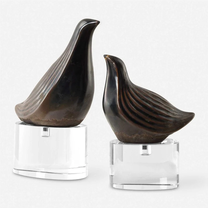 Nesting Bird Gray Sculptures, Set of 2