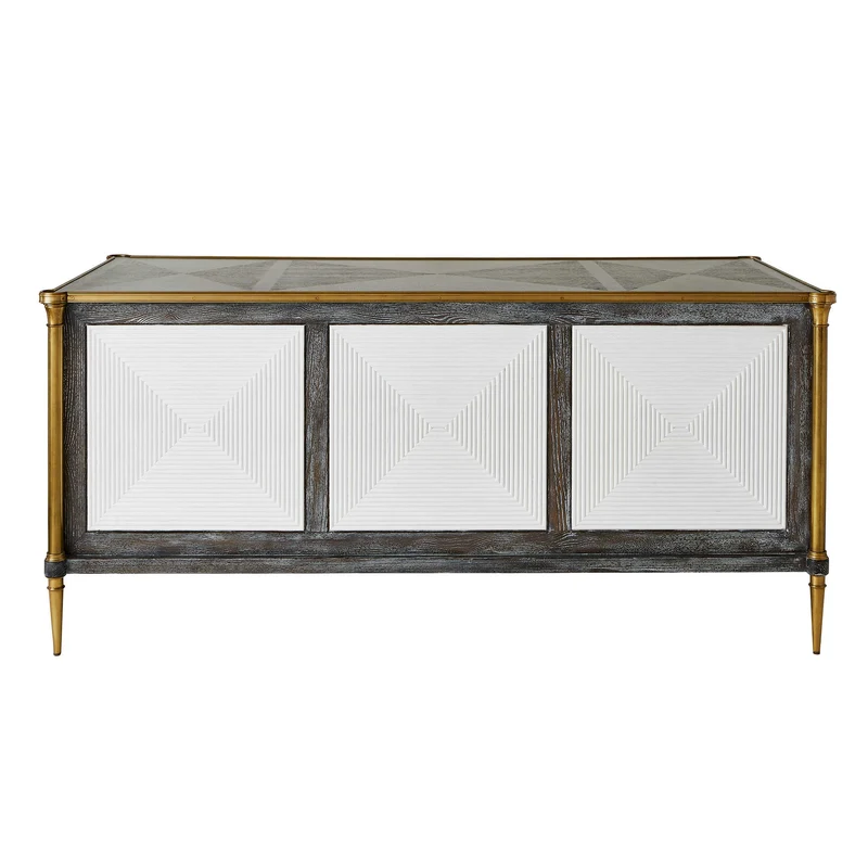 Let It Drop Fluted Oak Writing Desk with Brass Accents