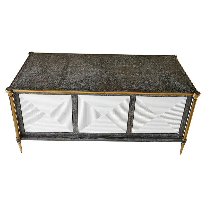 Let It Drop Fluted Oak Writing Desk with Brass Accents