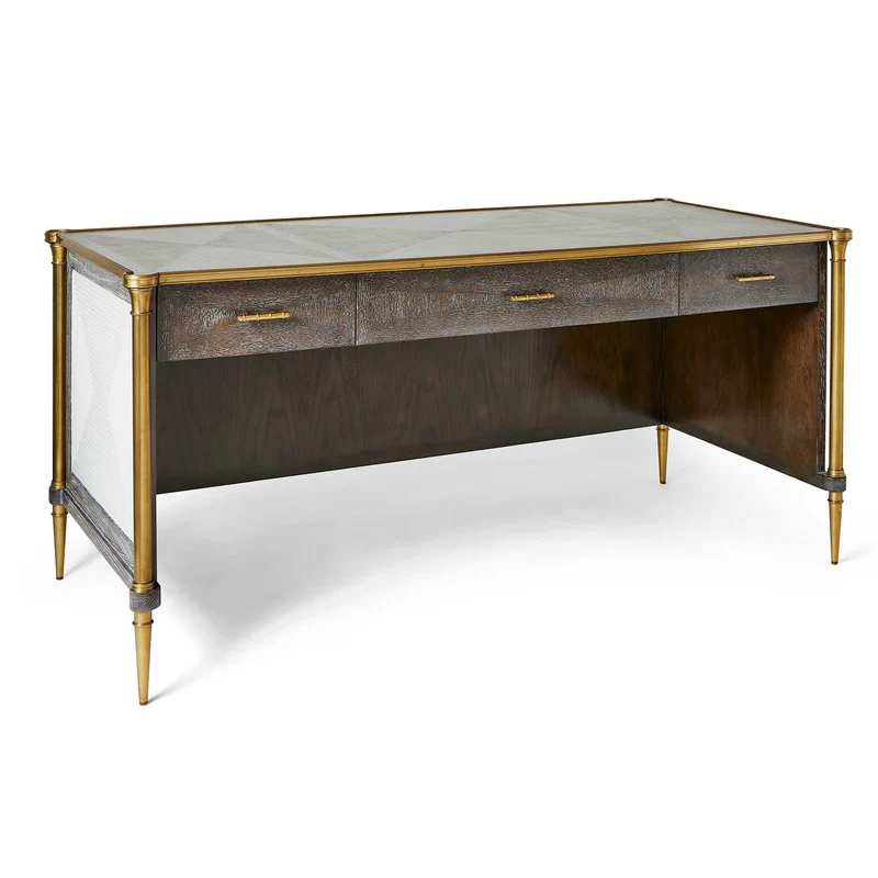 Let It Drop Fluted Oak Writing Desk with Brass Accents