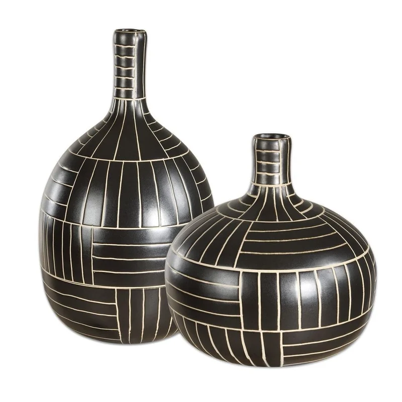 Graphite Stride Geometric Vases Set of 2