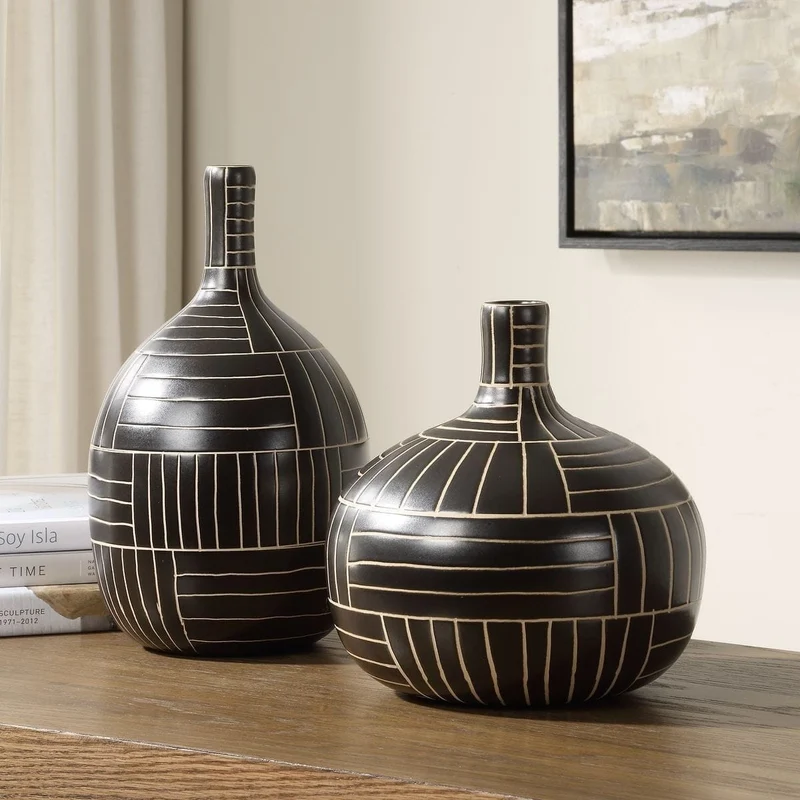 Graphite Stride Geometric Vases Set of 2