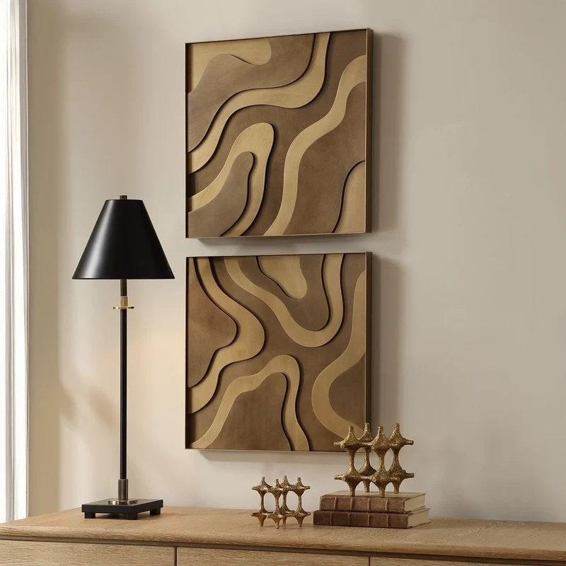 Golden Terrain Wooden Wall Decor - Set of 2