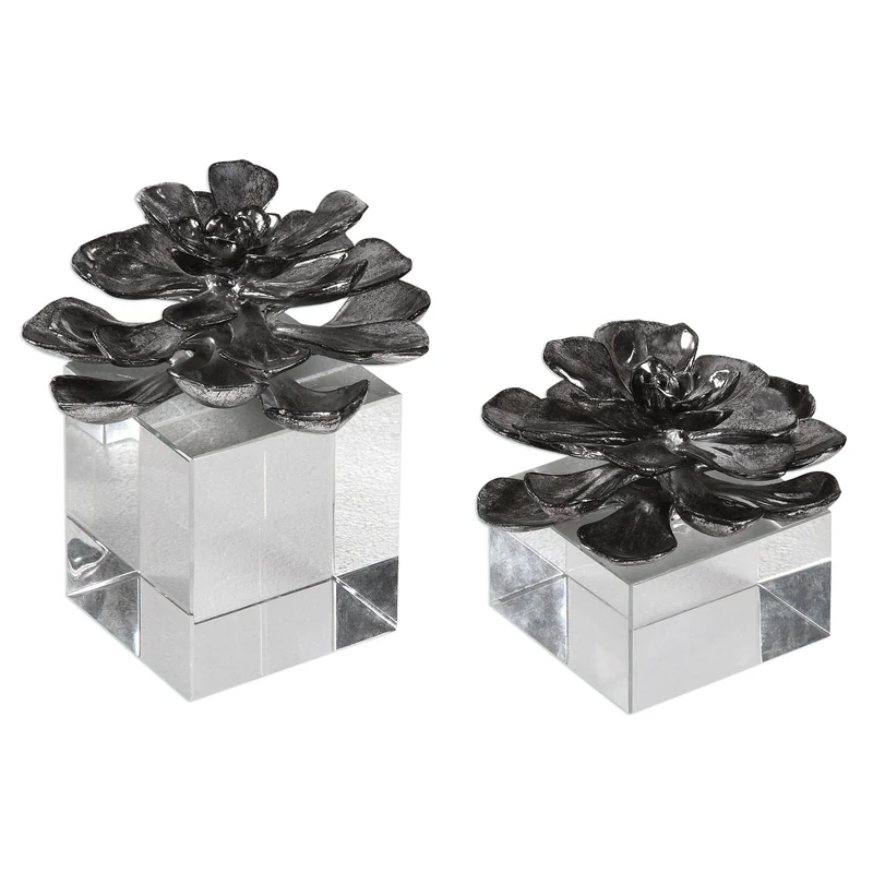 Indian Lotus Metallic Silver Flowers S/2