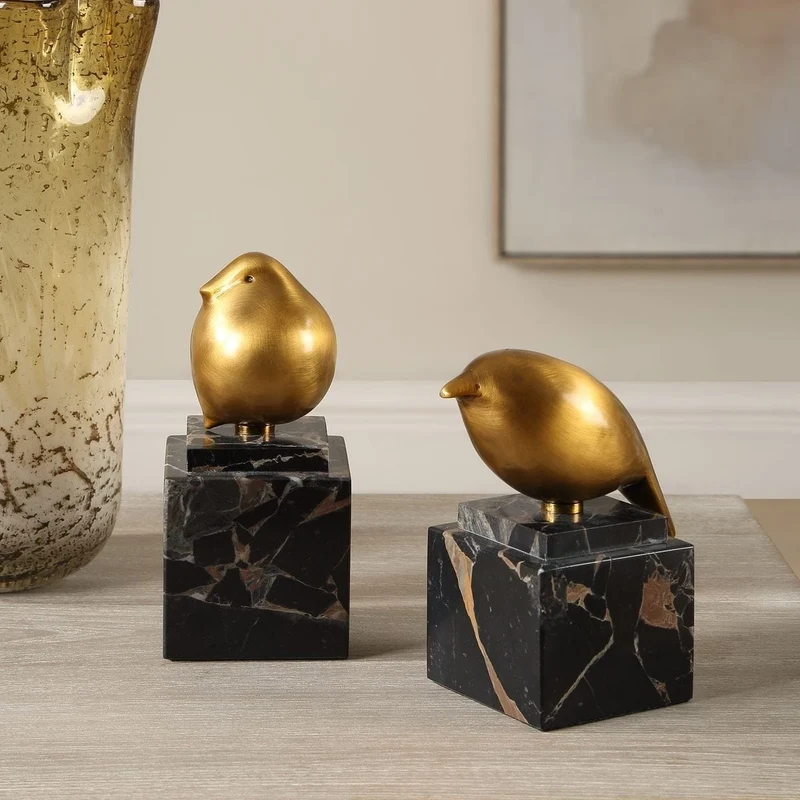 Golden Finch Bird Figurines - Set of 2