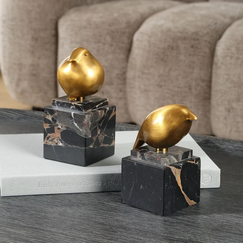 Golden Finch Bird Figurines - Set of 2