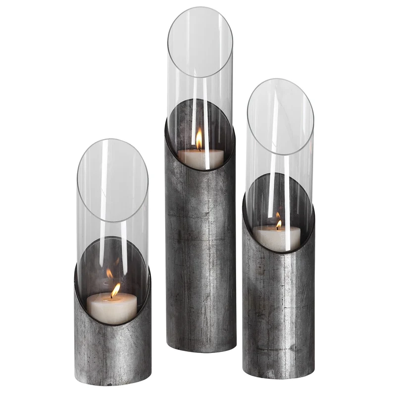 Karter Iron & Glass Candleholders Set/3