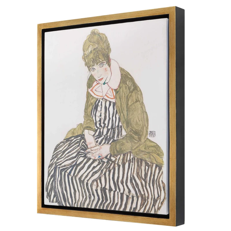 Edith with Striped Dress, Sitting, 1915 Framed Canvas