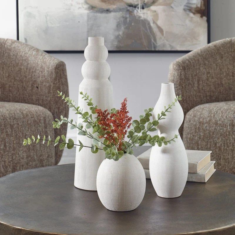 Forma White Indoor-Outdoor Ceramic Vases, Set of 3
