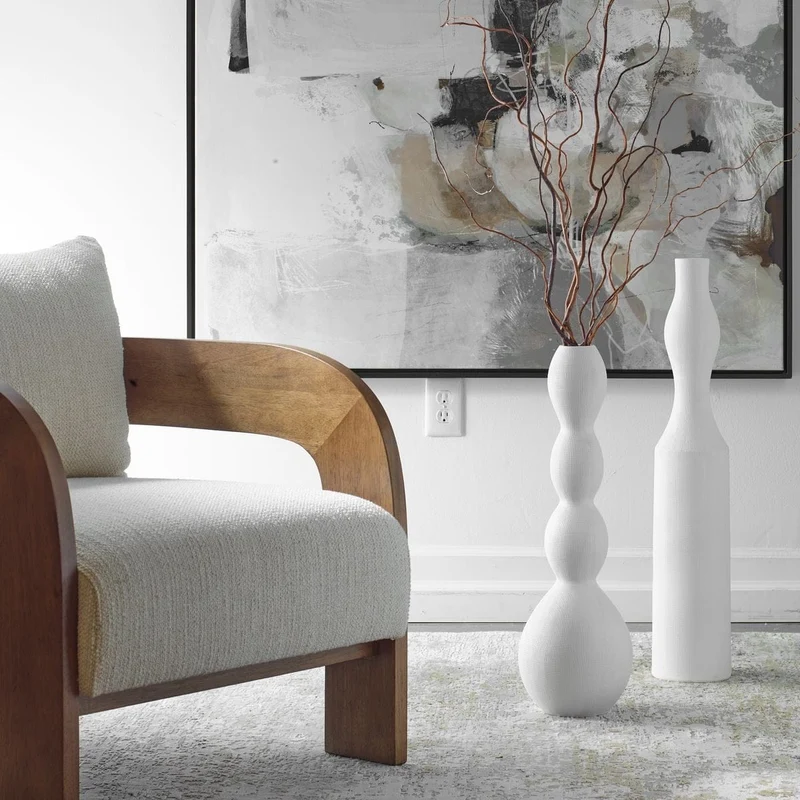 Forma Indoor-Outdoor White Ceramic Vases, Large, Set of 2