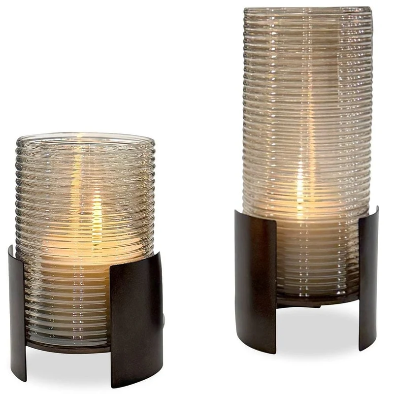 Fluted Fire Cylinder Candleholders - Set of 2