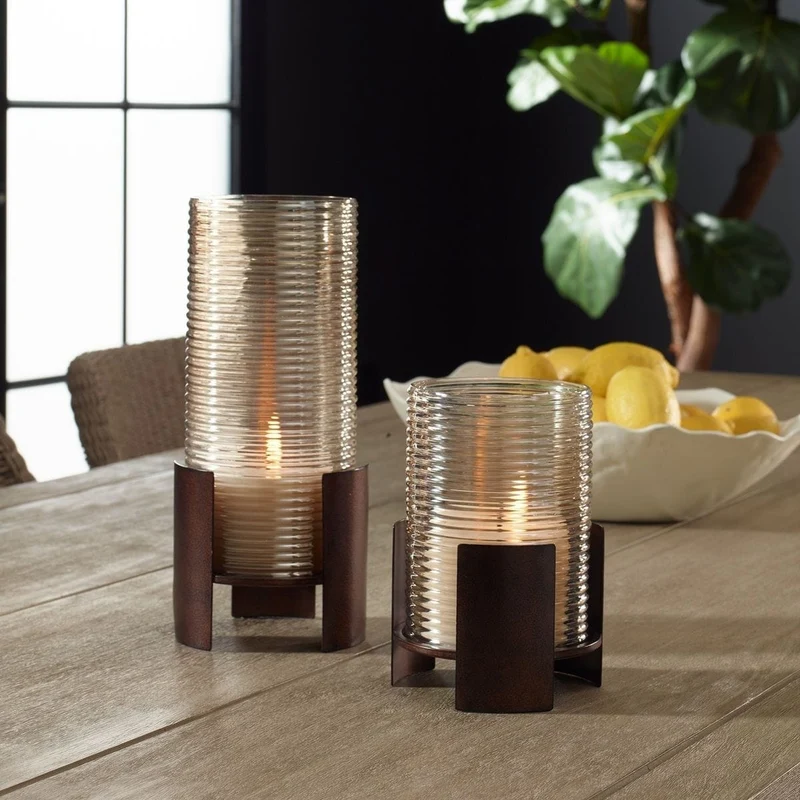 Fluted Fire Cylinder Candleholders - Set of 2
