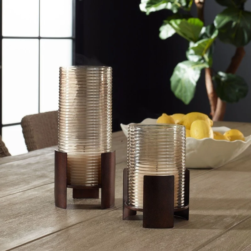 Fluted Fire Cylinder Candleholders - Set of 2