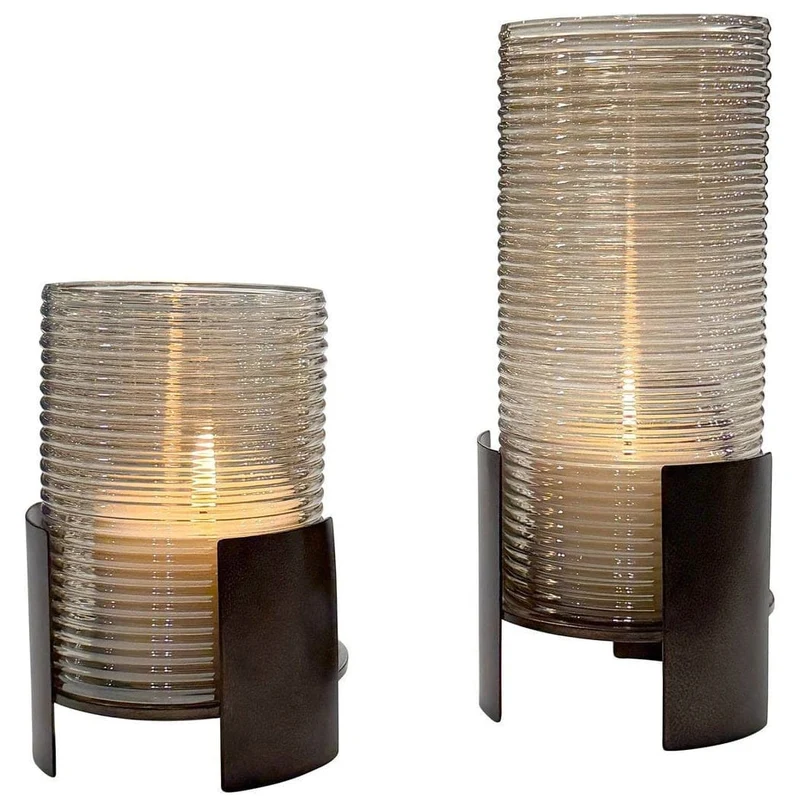 Fluted Fire Cylinder Candleholders - Set of 2