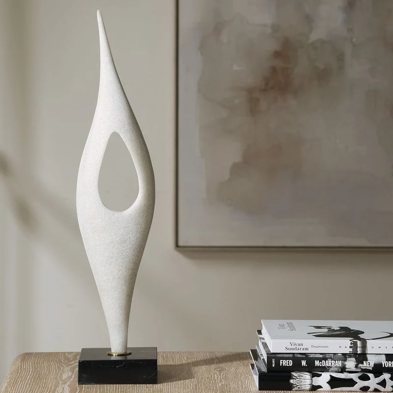 Fluid Drop Stone Sculpture in White
