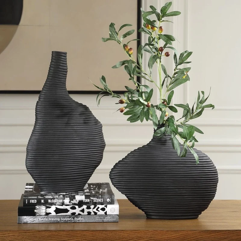 Duostacked Black Vases Set of 2