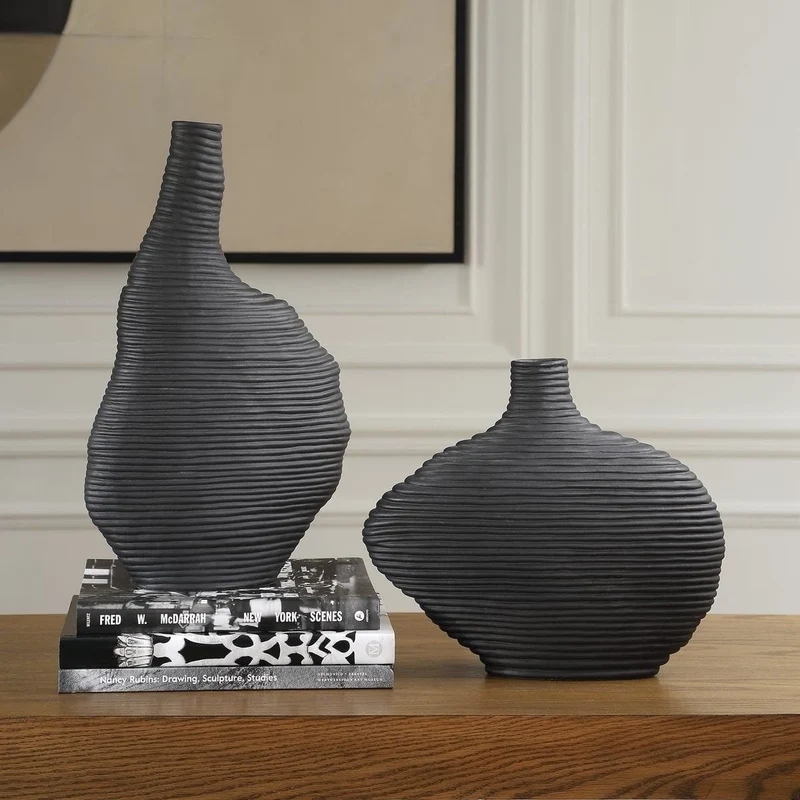 Duostacked Black Vases Set of 2