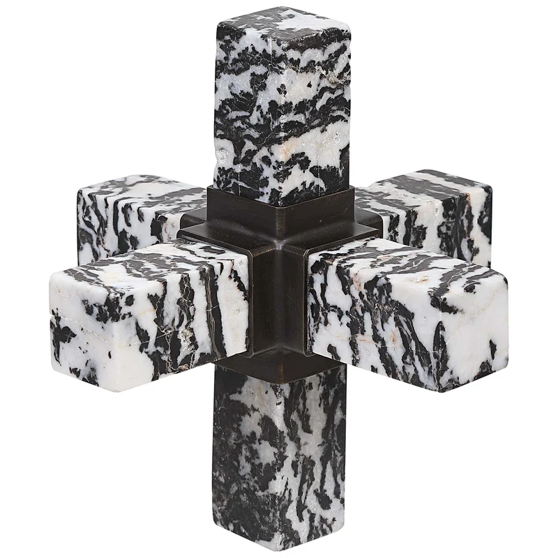 Double Cross Sculpture - Zebra Stone