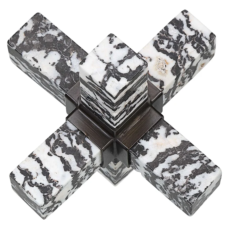 Double Cross Sculpture - Zebra Stone