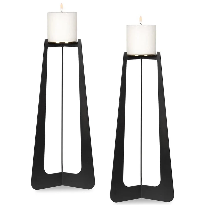 Columnar Candleholders in Black - Set of 2