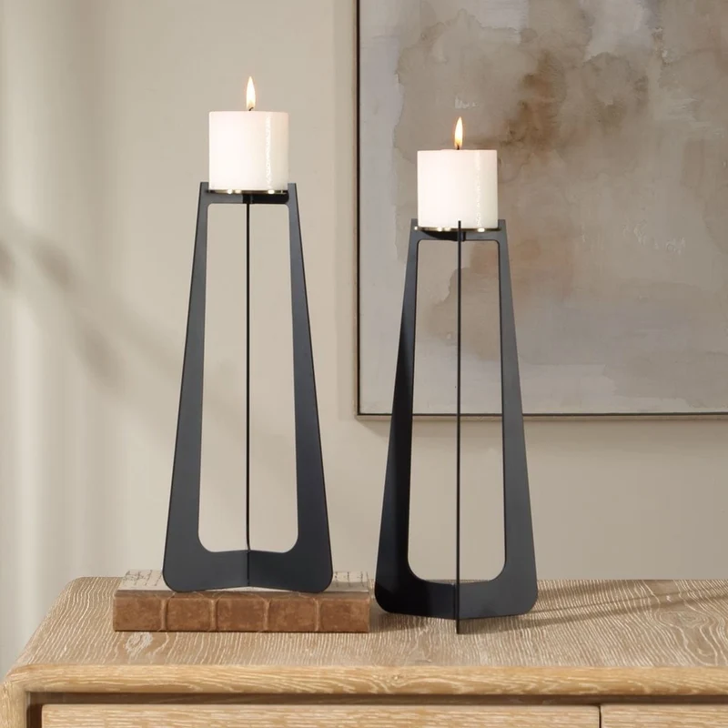 Columnar Candleholders in Black - Set of 2