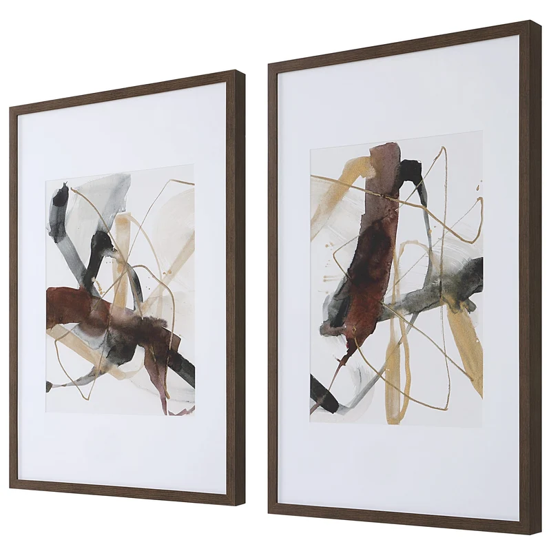 Burgundy Interjection Abstract Prints, Set/2