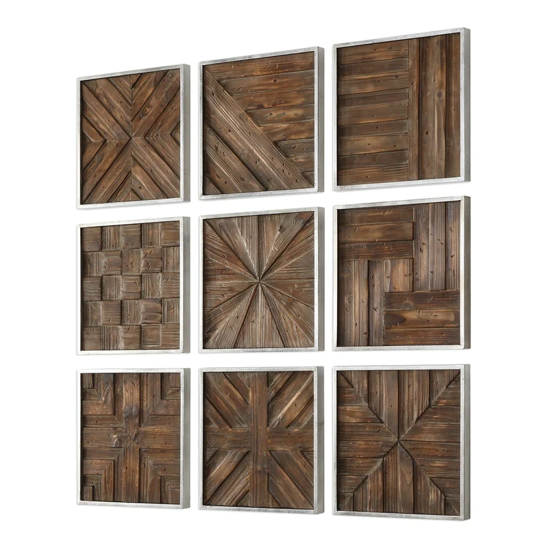 Bryndle Rustic Wooden Squares - Set of 9