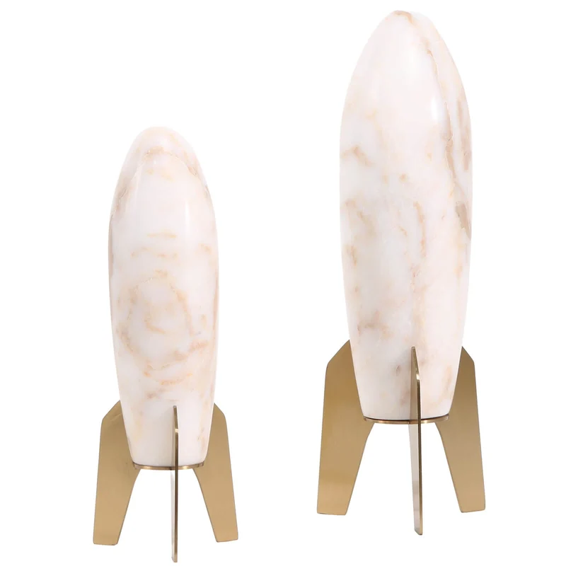 Rocket Sculpture in White Marble - Large