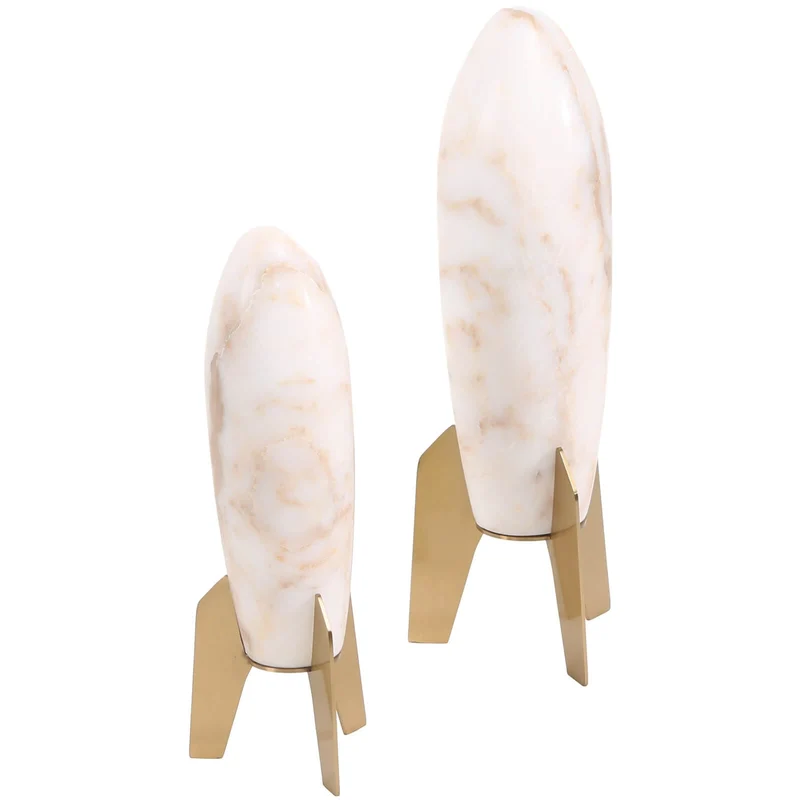 Rocket Sculpture in White Marble - Large