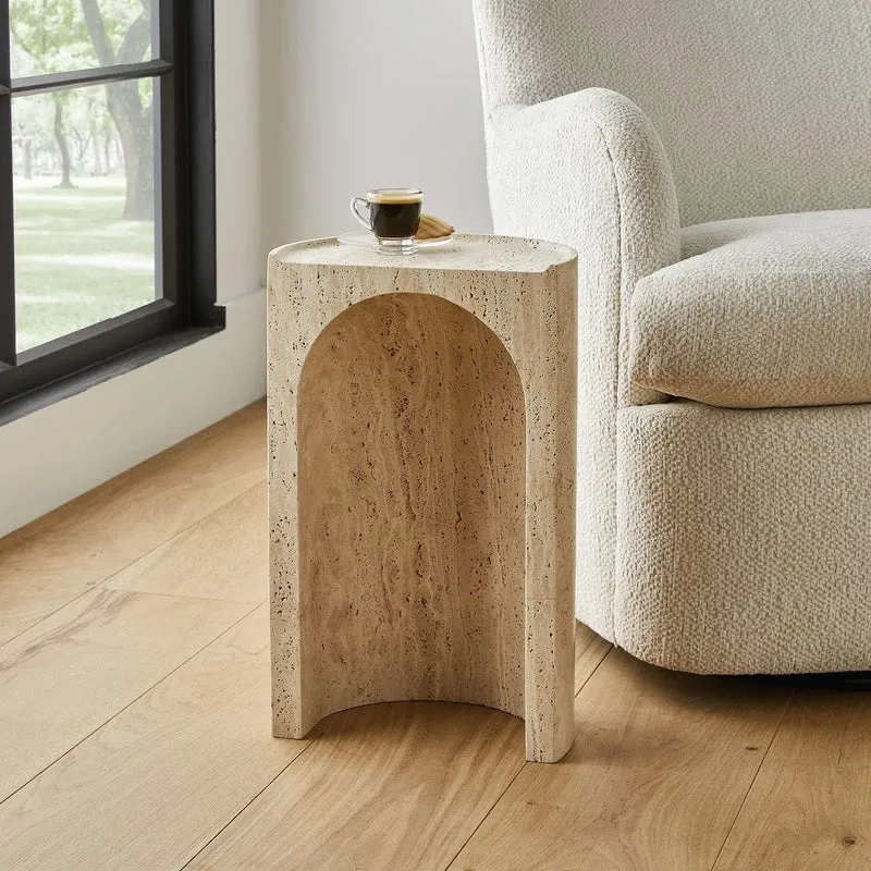 Basilica Accent Table in Beige Travertine