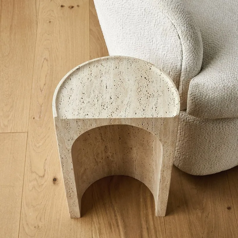 Basilica Accent Table in Beige Travertine