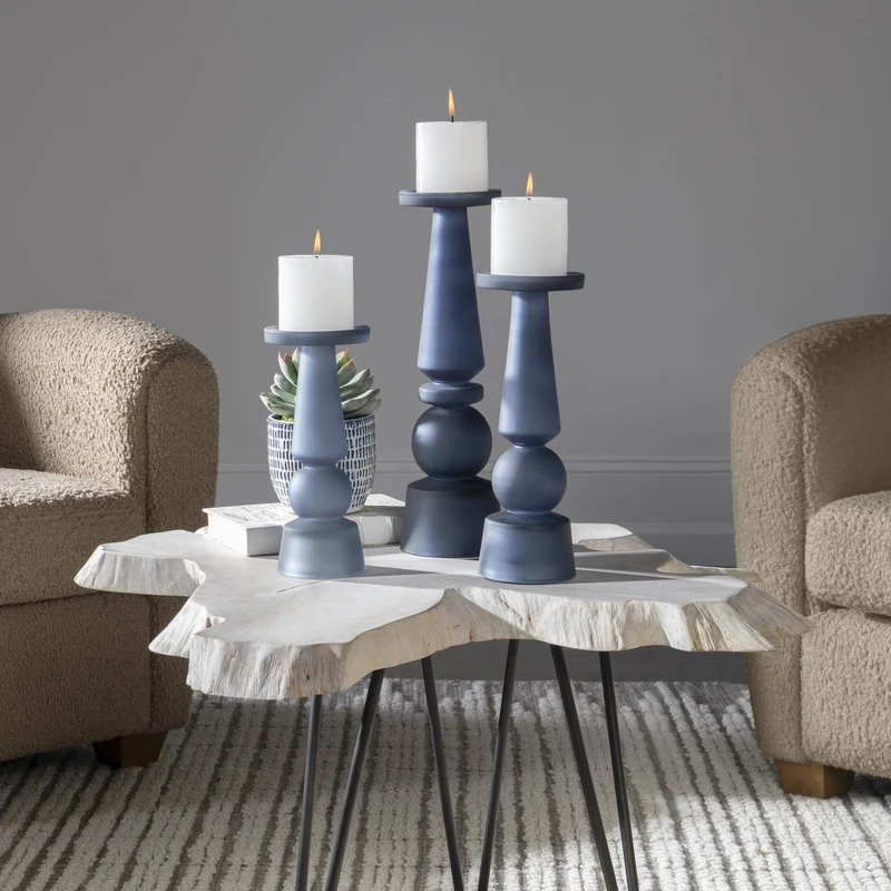 Cassiopeia Blue Glass Candleholders, S/3