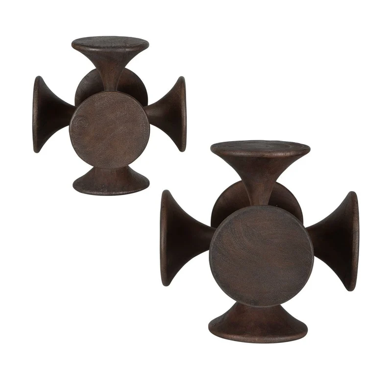 Balanced Harmony Dark Wooden Sculptures, Set of 2