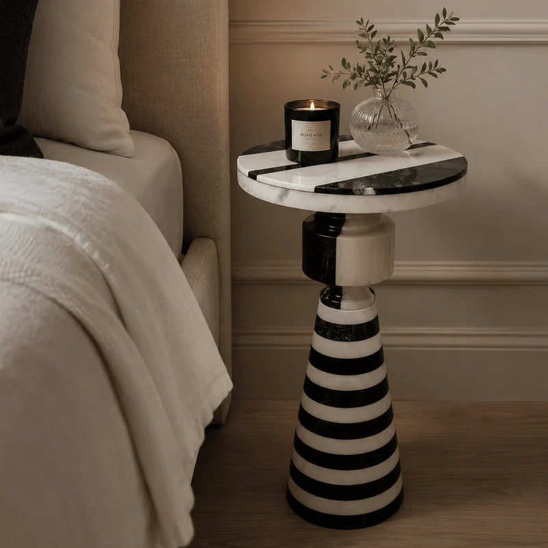 Zoro Black and White Stripe Side Table