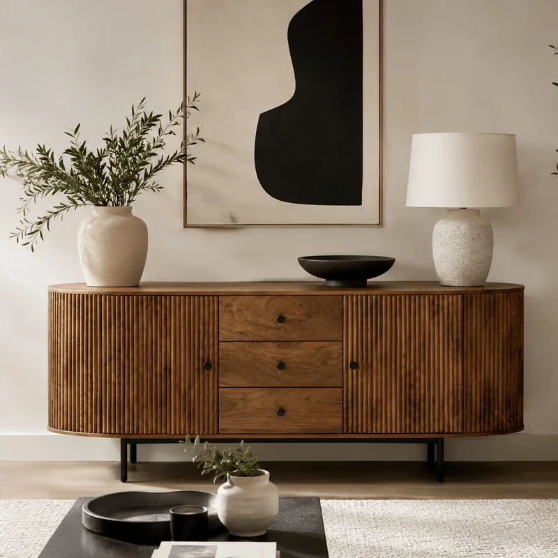 Torello Two Door Three Drawer Mango Wood Oval Sideboard